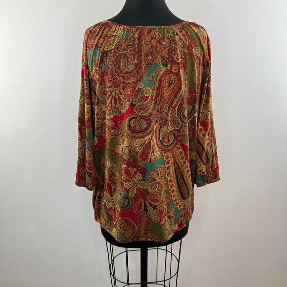 Lauren Ralph Lauren Multicolor Paisley Round Neck 3/4 Sleeve Peasant Top Plus 2X - Picture 5 of 9